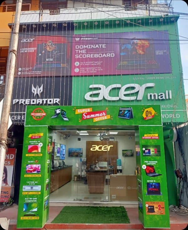 Lit fabric box signage at branded showroom